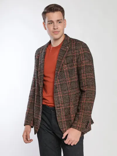 Пиджак однобортный в клетку из твида